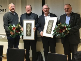 Verabschiedung aus dem Kuratorium, (v. l.): Emslanddechant Thomas Burke, Ulrich Nehe, Rudolf Fissmann und Dechant Franz-Bernhard Lanvermeyer